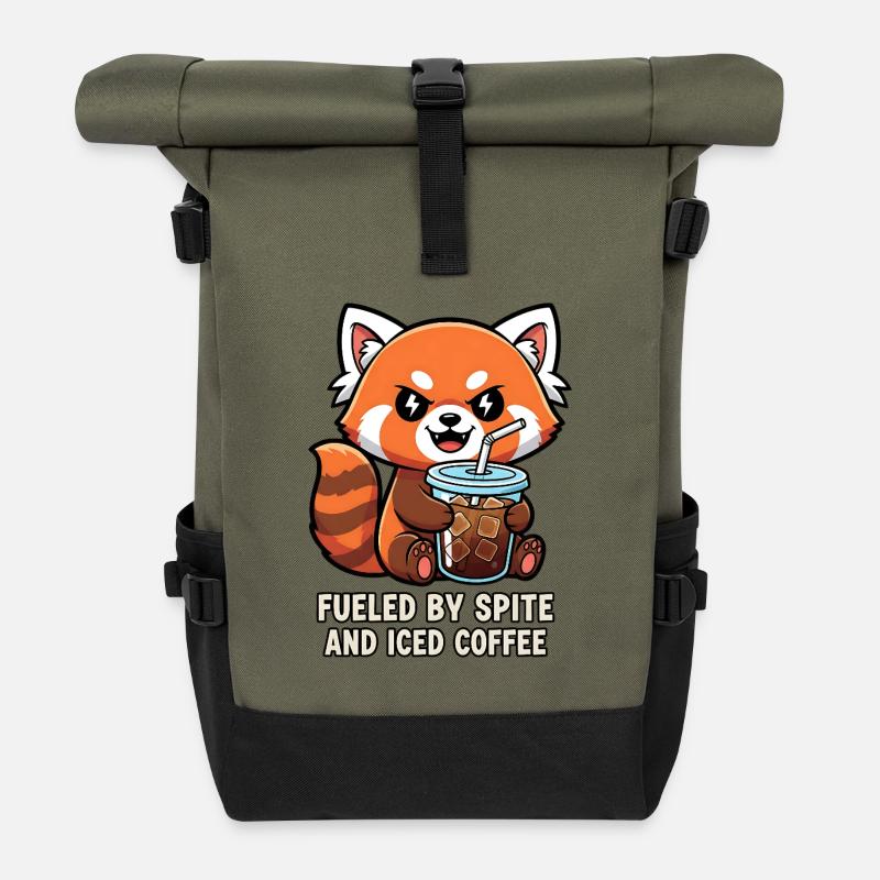 Freches Waschbär-Kaffee-Meme-Design - Rolltop Rucksack - Olive/Schwarz