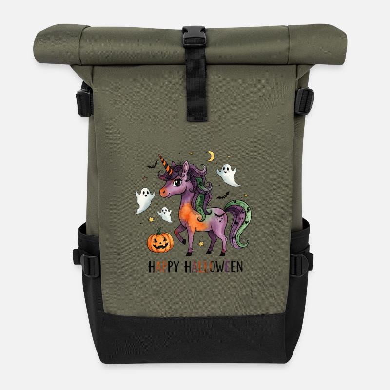 Halloween Einhorn - Rolltop Rucksack - Olive/Schwarz