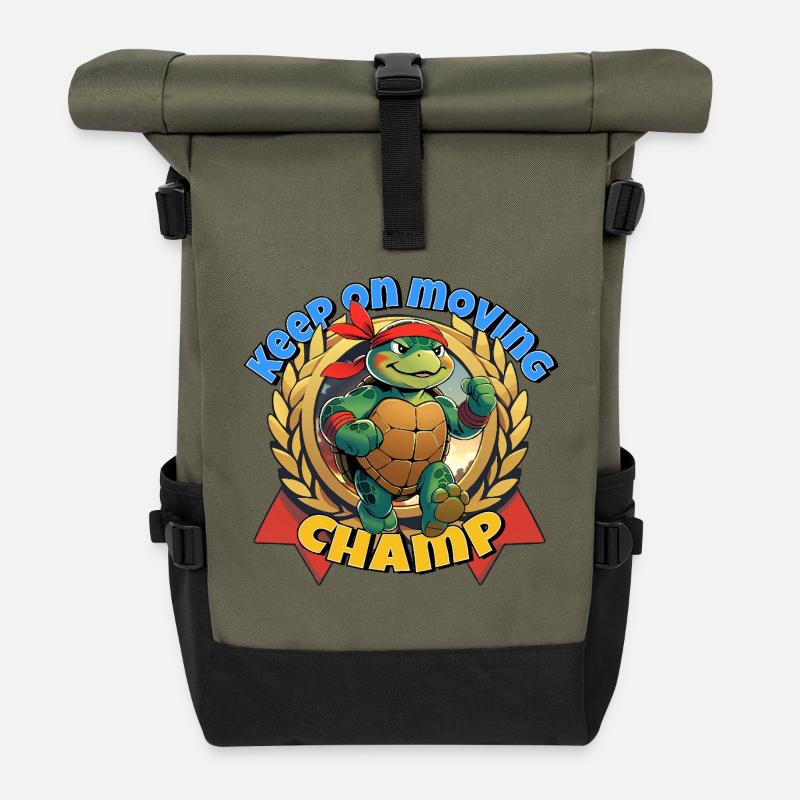 Kampf-Turtle mit rotem Bandana - Rolltop Rucksack - Olive/Schwarz