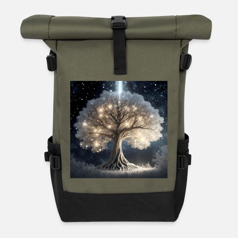 Leuchtender Baum der Träume - Rolltop Rucksack - Olive/Schwarz