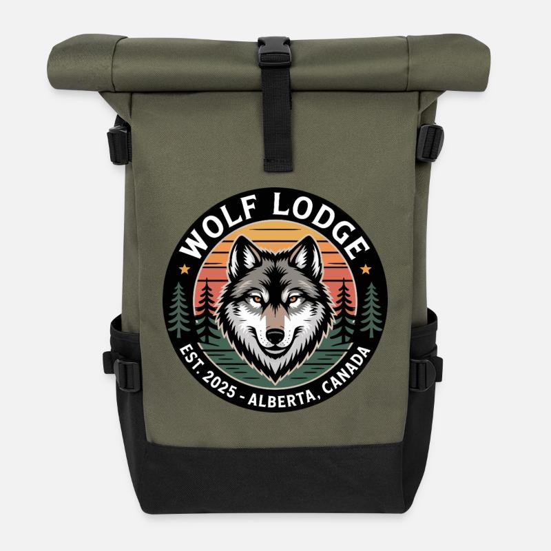 Wolf Lodge Alberta Emblem - Roll Top Backpack - olive/black
