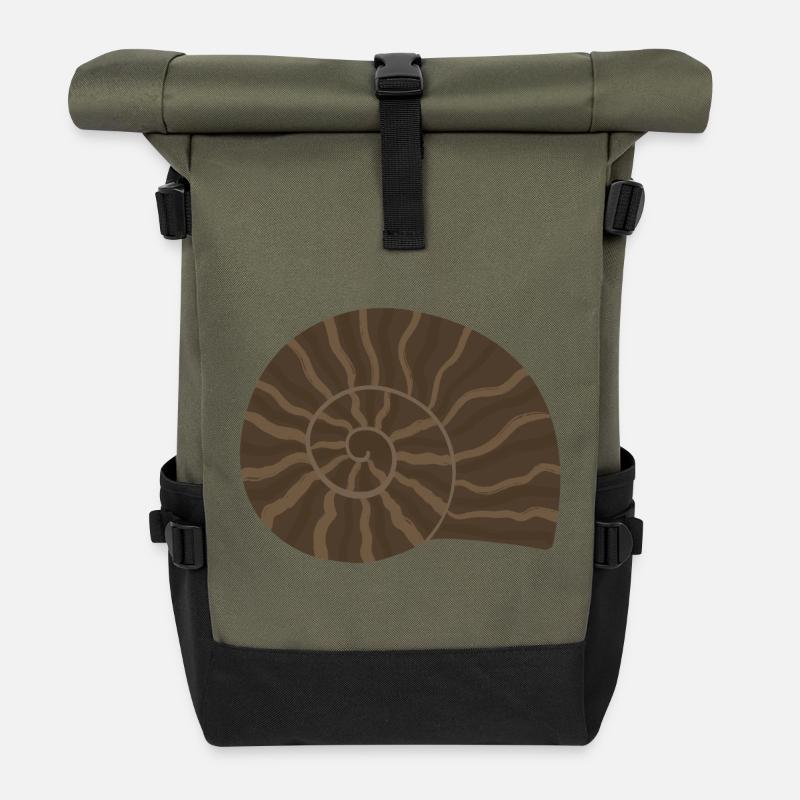 Elegantes Ammonit Fossil Muster Design - Rolltop Rucksack - Olive/Schwarz