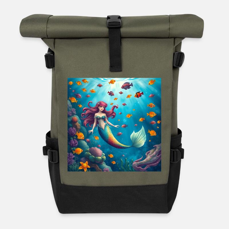 Underwater Mermaid Color Play - Roll Top Backpack - olive/black