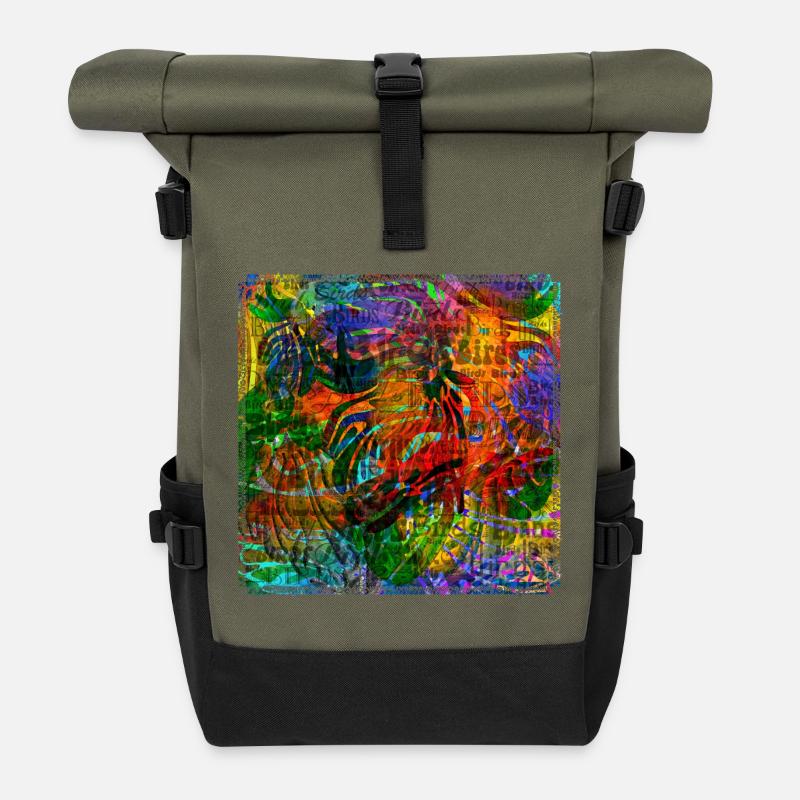 Words & Birds V2 - Roll Top Backpack - olive/black