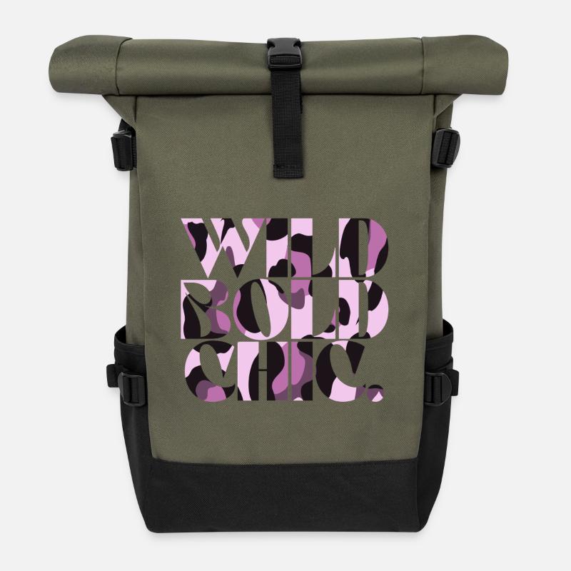 Wild Bold Chic Camo Typography - Roll Top Backpack - olive/black