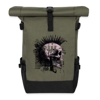 Punk Rock Mohawk Skull - Roll Top Backpack - olive/black - Front