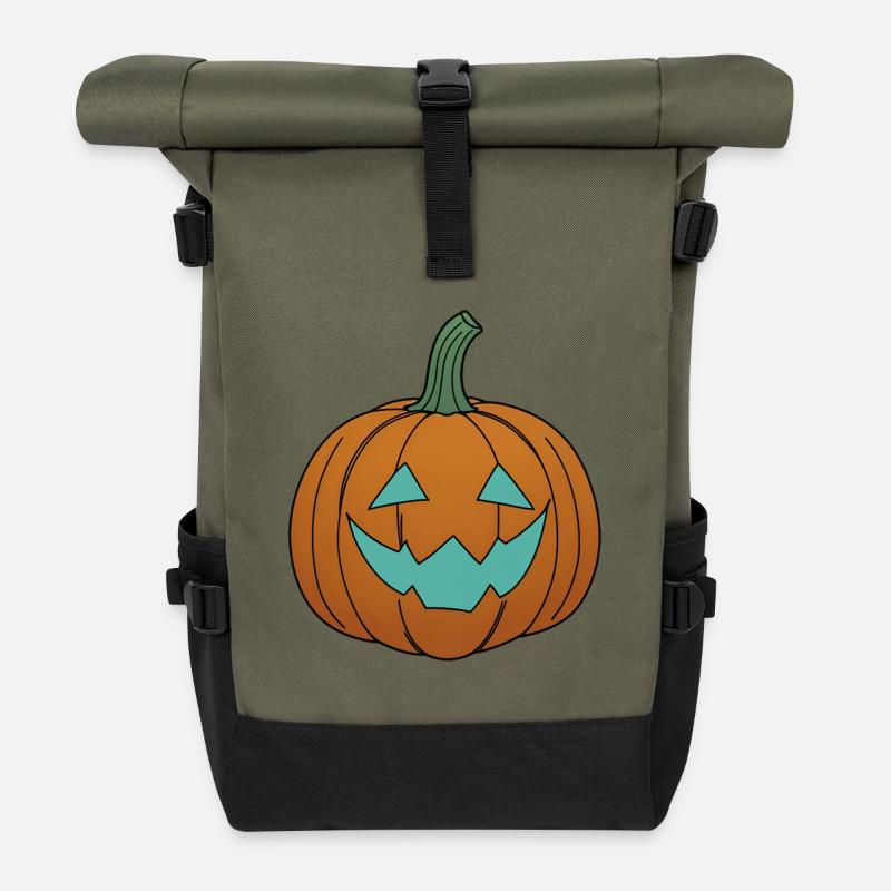 Pumpkin face in teal look - Roll Top Backpack - olive/black