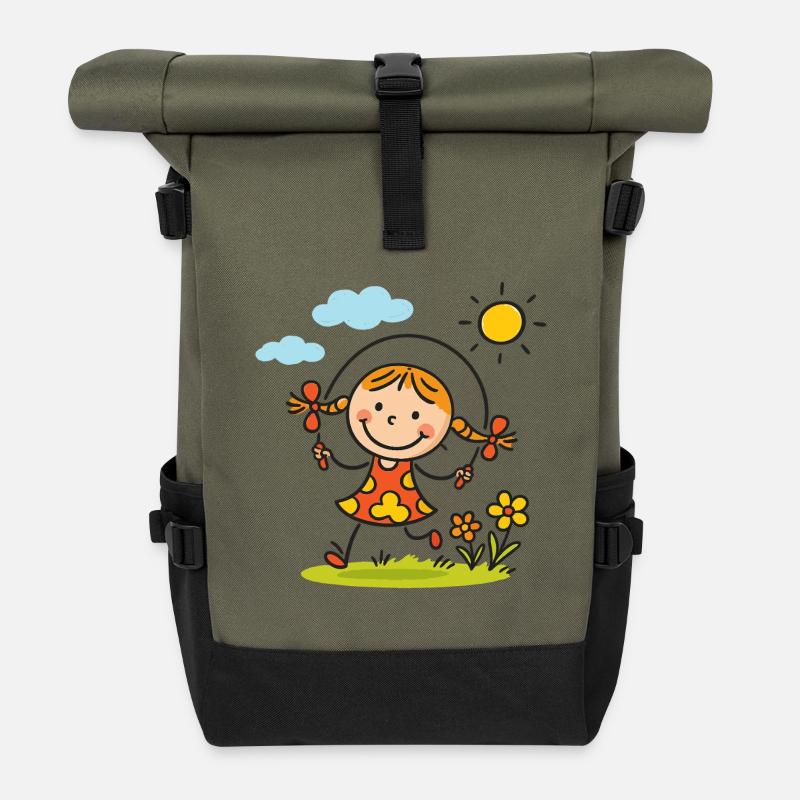 Sunny Skip Gartenmädchen - Rolltop Rucksack - Olive/Schwarz