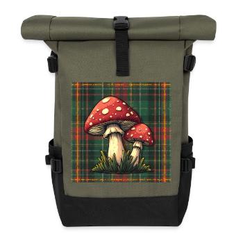 Plaid Mushroom Adventure - Roll Top Backpack - olive/black - Front