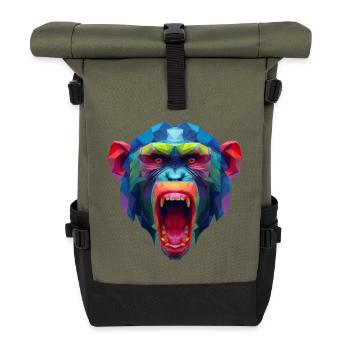 Bunter Polygonaffen Kopf - Rolltop Rucksack - Olive/Schwarz - Vorne