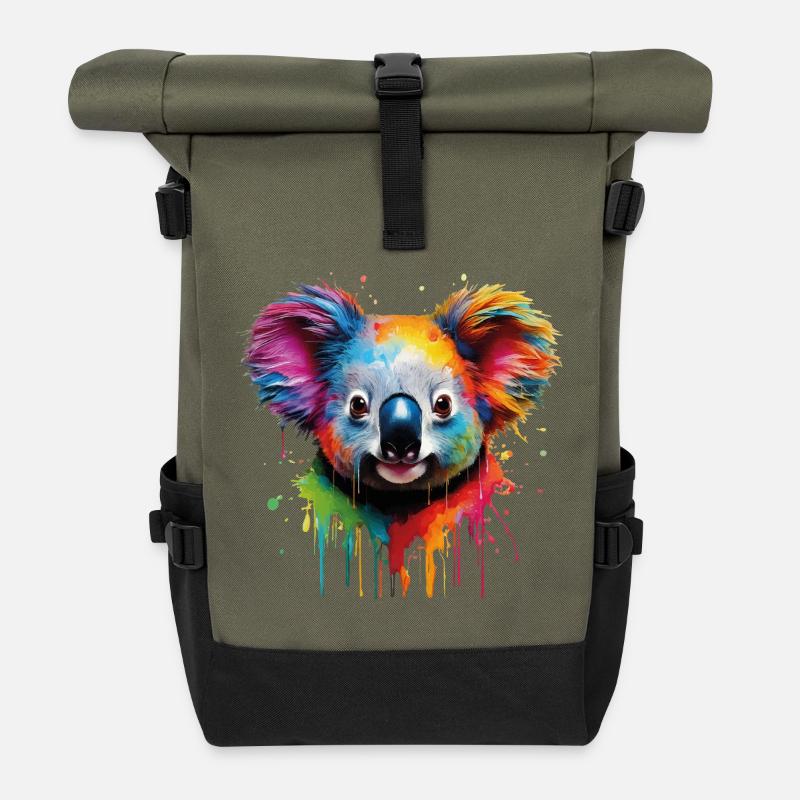 Regenbogen Koala Aquarell - Rolltop Rucksack - Olive/Schwarz