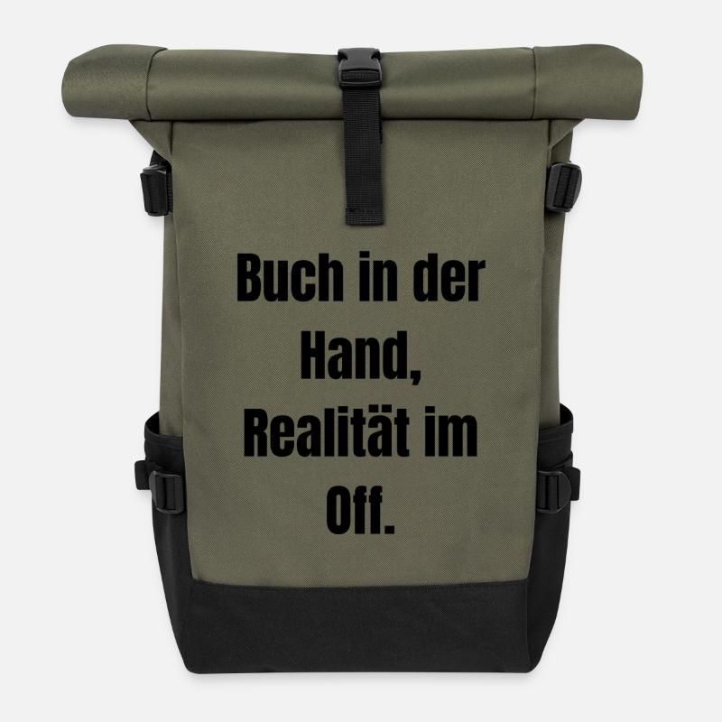 Livre à la main... - Sac à dos roll top - olive/noir