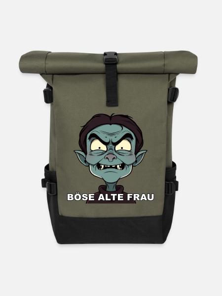Böse Alte Frau Cartoon - Rolltop Rucksack - Olive/Schwarz