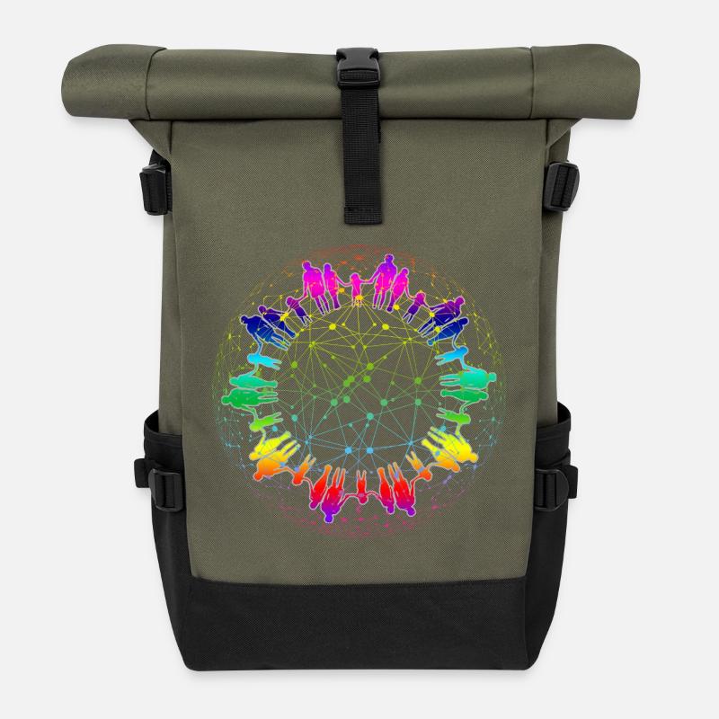 Regenbogen Netz der Gemeinschaft - Rolltop Rucksack - Olive/Schwarz