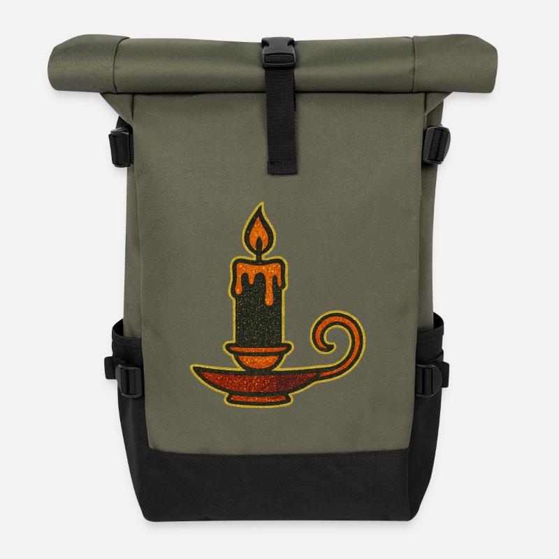 Flammendes Öllampen-Design - Rolltop Rucksack - Olive/Schwarz