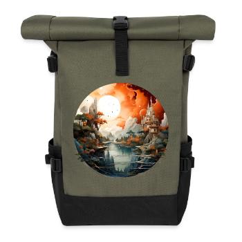 Orange Moon Landscape Fortresses - Roll Top Backpack - olive/black - Front