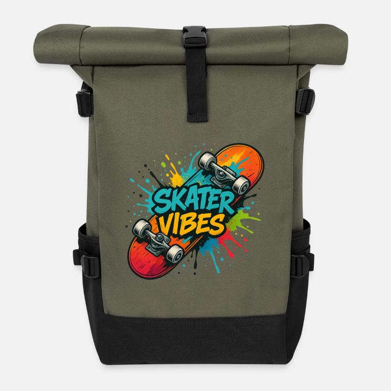 Skater Vibes - Roll Top Backpack - olive/black