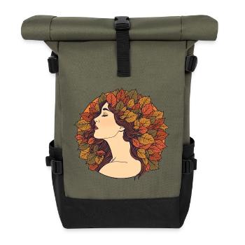 Herbstfrau mit Blättern im Haar – Art Nouveau Desi - Rolltop Rucksack - Olive/Schwarz - Vorne