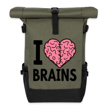 I Love Brains Zombie Saying - Roll Top Backpack - olive/black - Front