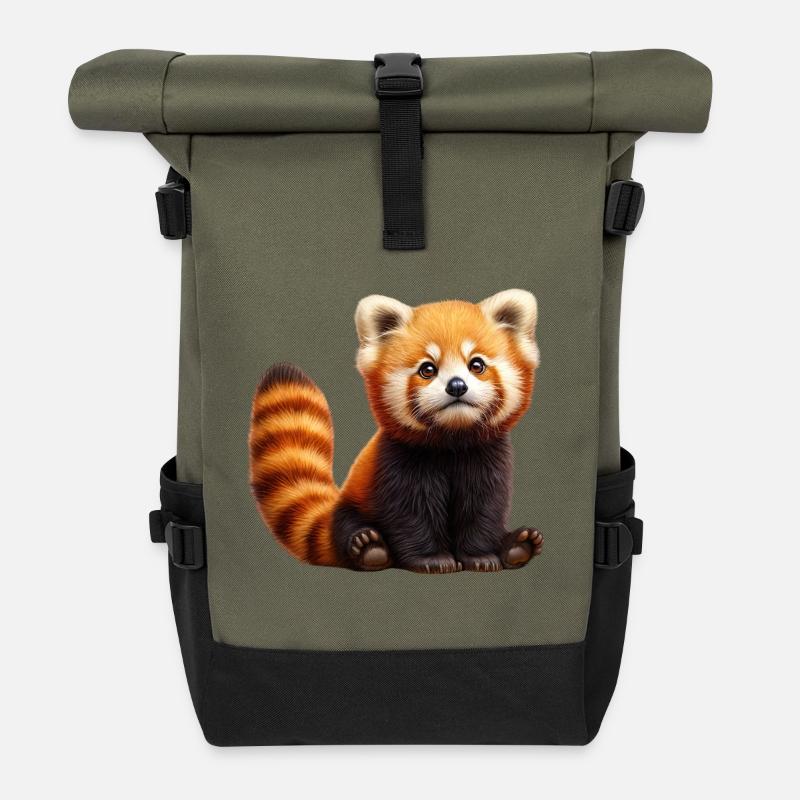 Entzückender roter Panda Plüsch - Rolltop Rucksack - Olive/Schwarz