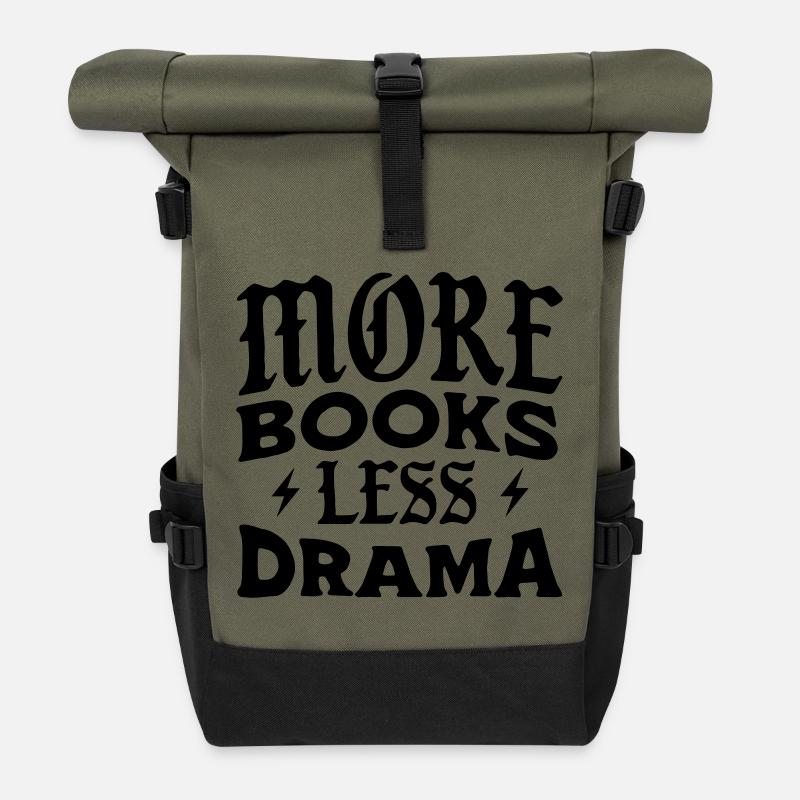 Mehr Bücher Weniger Drama - Rolltop Rucksack - Olive/Schwarz
