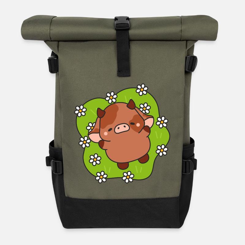 P'tit vachette Printemps - Rolltop Rucksack - Olive/Schwarz