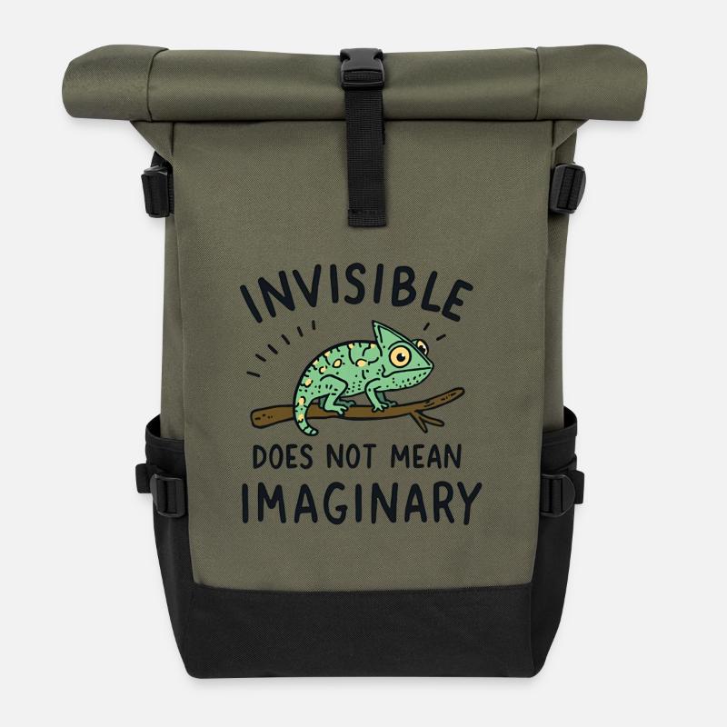 Chamäleon Spruch Unsichtbar ≠ eingebildet - Rolltop Rucksack - Olive/Schwarz