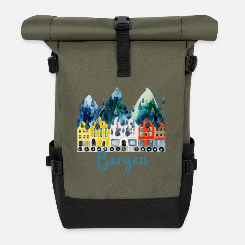 Bergen Souvenir  - Rolltop Rucksack - Olive/Schwarz