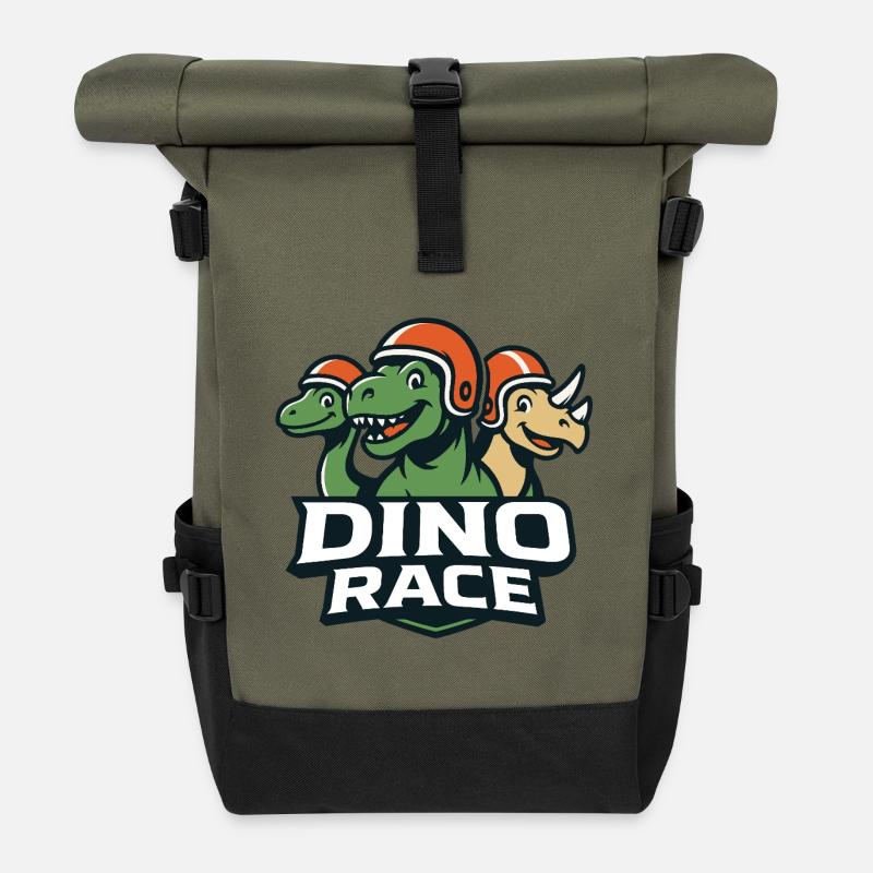 DinoRace Dinosaurier Race Logo - Rolltop Rucksack - Olive/Schwarz