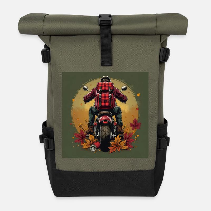 Gingham Backpack + Bike Gear - Rolltop Rucksack - Olive/Schwarz