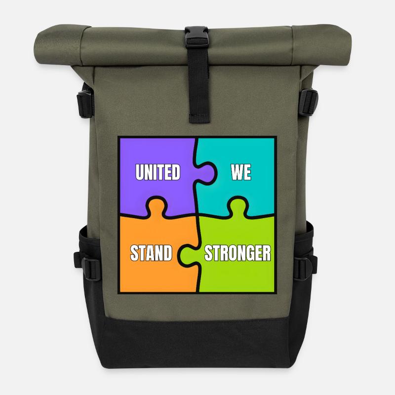 UNITED WE STAND STRONGER - Sac à dos roll top - olive/noir