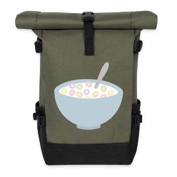 Pastel Cereal Bowl Illustration - Roll Top Backpack - olive/black - Front