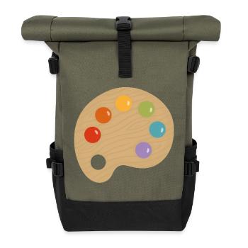 Paint Palette Charm - Roll Top Backpack - olive/black - Front