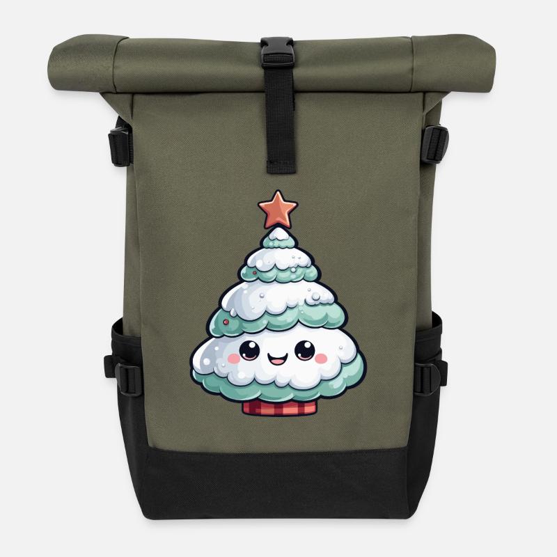 Pastellfarbener schneebedeckter Baum Stern - Rolltop Rucksack - Olive/Schwarz