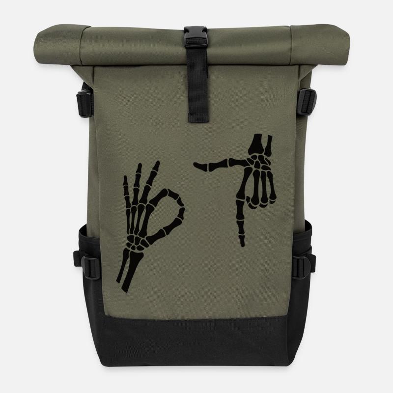 67 Six Seven Meme Gen Alpha Skeleton Halloween - Roll Top Backpack - olive/black