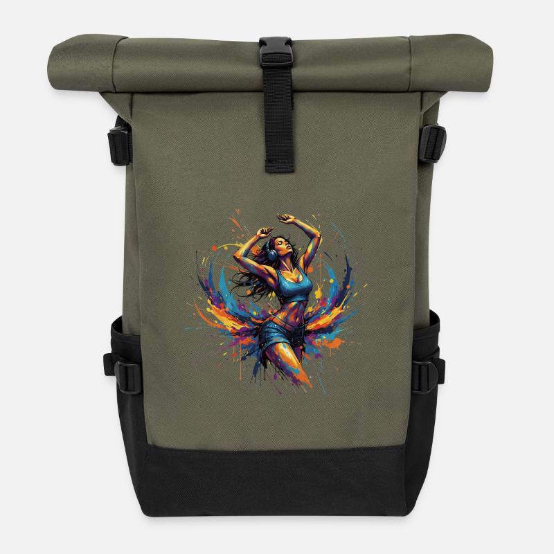 Vibrant_Sound_and_Color_Splash - Rolltop Rucksack - Olive/Schwarz