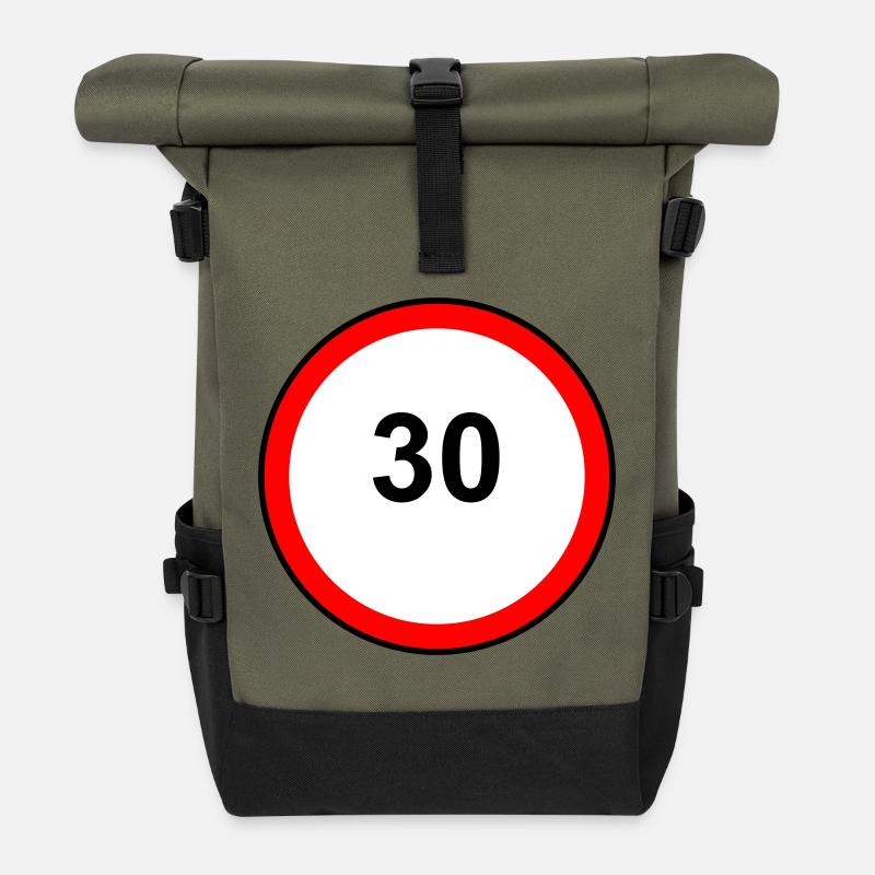 Tempo 30 Schild Muster - Rolltop Rucksack - Olive/Schwarz