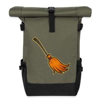 Orange Broom Magic | Witches' brooms for Halloween - Roll Top Backpack - olive/black - Front