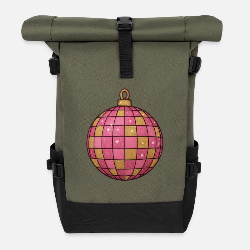 Pink Gold Glitzerkugel Ornament - Rolltop Rucksack - Olive/Schwarz