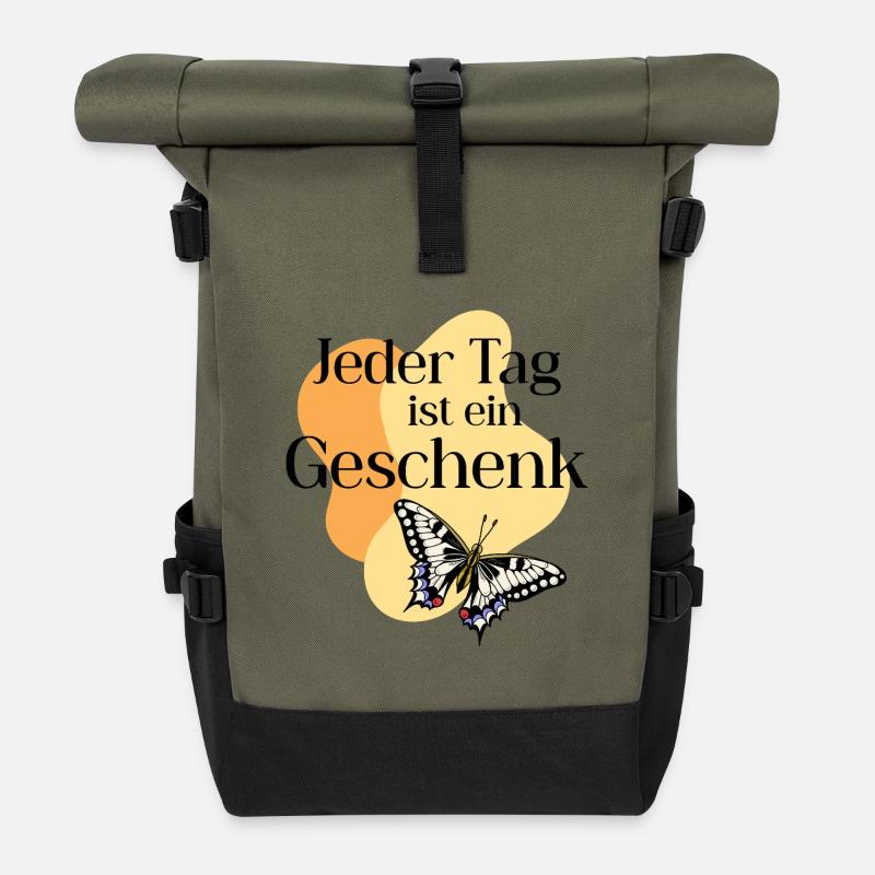 Jeder_Tag_ist_ein_Geschenk - Roll Top Backpack - olive/black