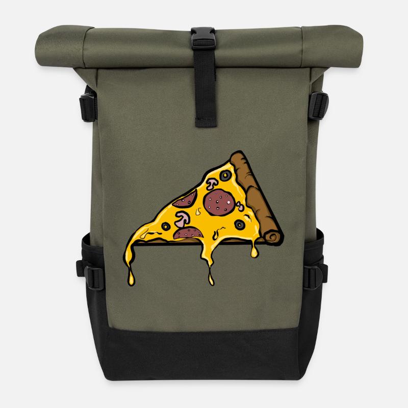 Schmelzende Peperoni Pizza Slice Illustration - Rolltop Rucksack - Olive/Schwarz