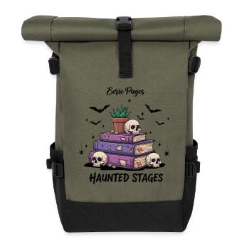 Haunted Stages Skull Books Artwork - Rolltop Rucksack - Olive/Schwarz - Vorne