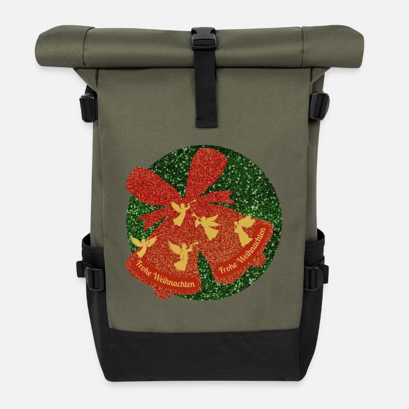 Merry Christmas Christmas Bell Angel Flying - Roll Top Backpack - olive/black