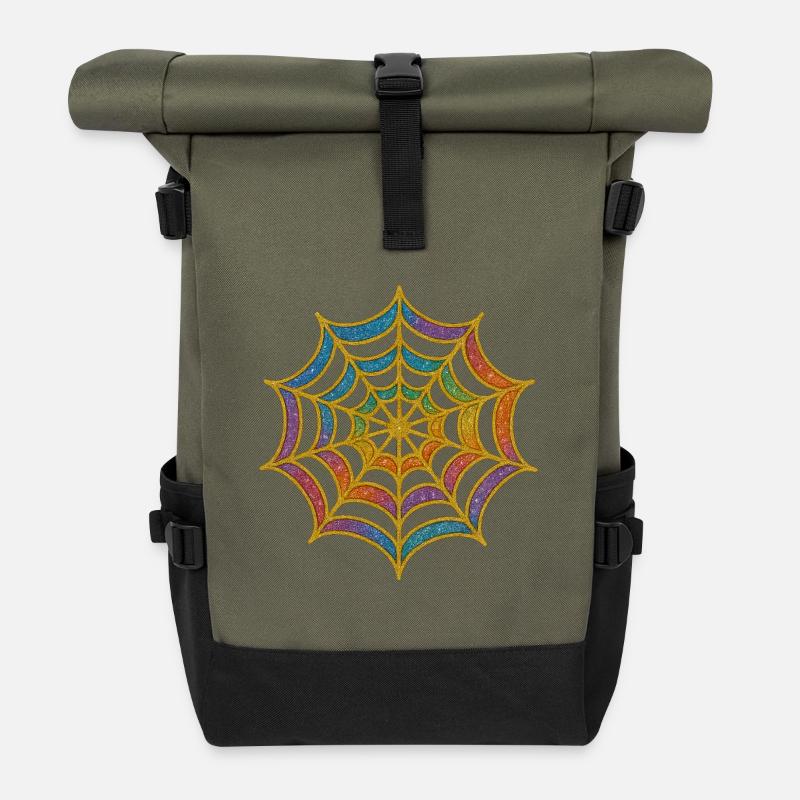 Spinnennetz | Regenbogen-Spinnenweb Goldglitzer - Rolltop Rucksack - Olive/Schwarz