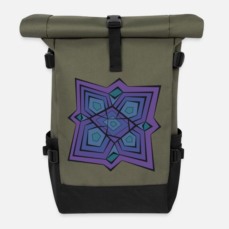 Purple geometric mandala - Roll Top Backpack - olive/black