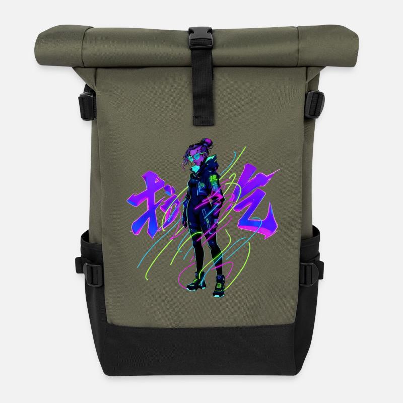 Neon_Tech_Streetwear - Roll Top Backpack - olive/black