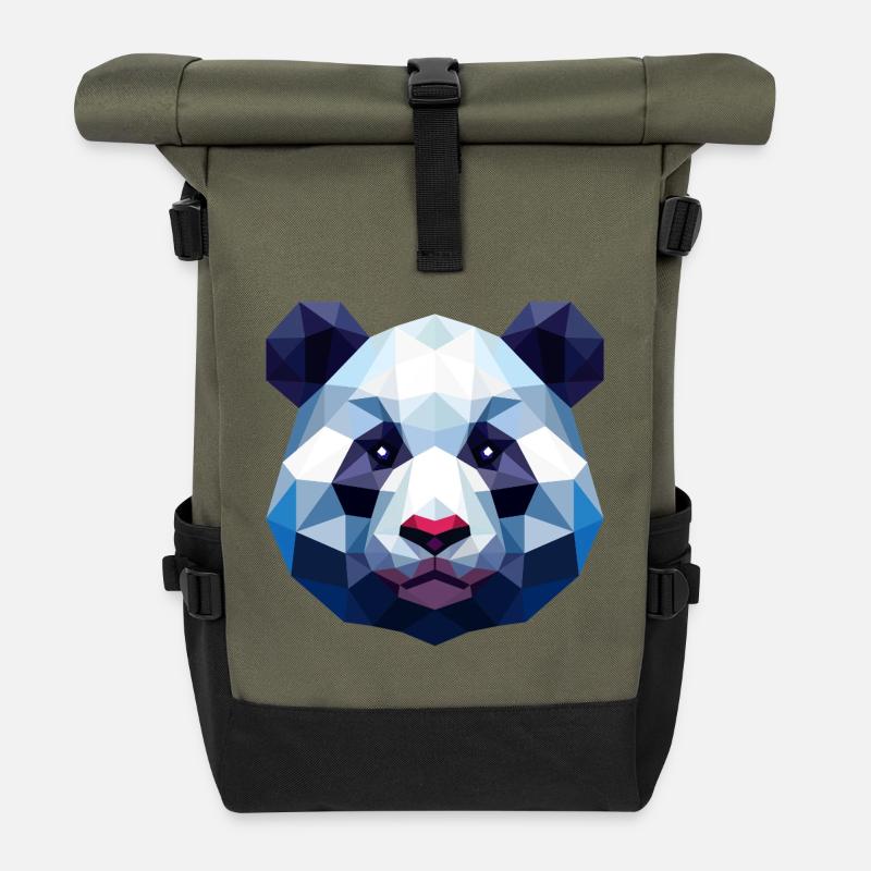 Panda Lowpoly - Roll Top Backpack - olive/black