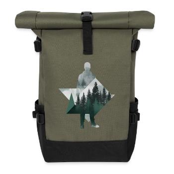 Modern Forest Geometric Human Silhouette - Roll Top Backpack - olive/black - Front