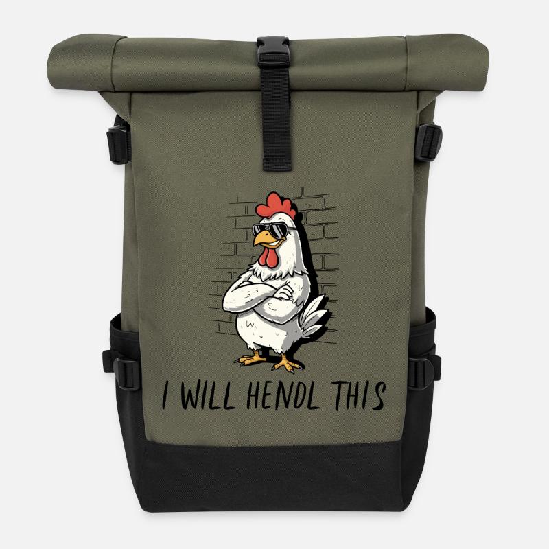 Cooles Huhn mit Sonnenbrille , I Will Hendl This - Rolltop Rucksack - Olive/Schwarz