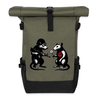 War and Peace | Rats Banksy Street Art Style - Roll Top Backpack - olive/black - Front